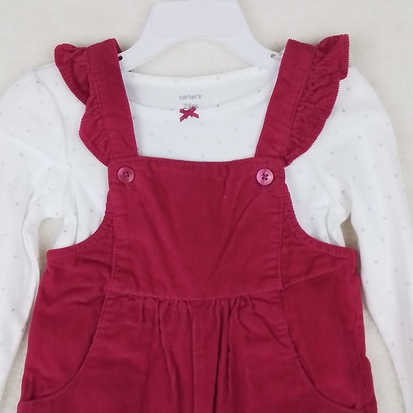 Carter's Baby 2-Piece Corduroy Overall Set Girl's Size 24mo in Pink, White - Picture 3 of 14